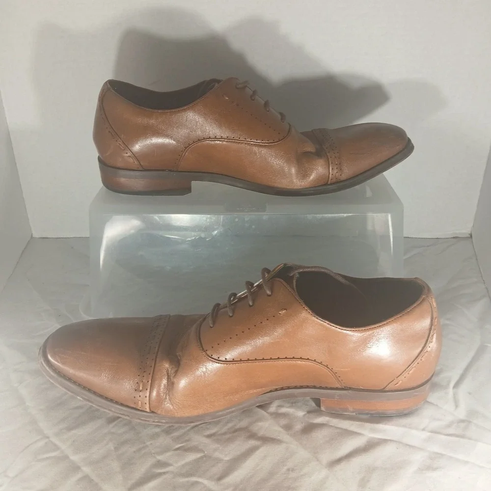 Stacy Adams Mens Cap Toe Oxford Dress Shoes Brown Leather Lace Up Size 10M‎